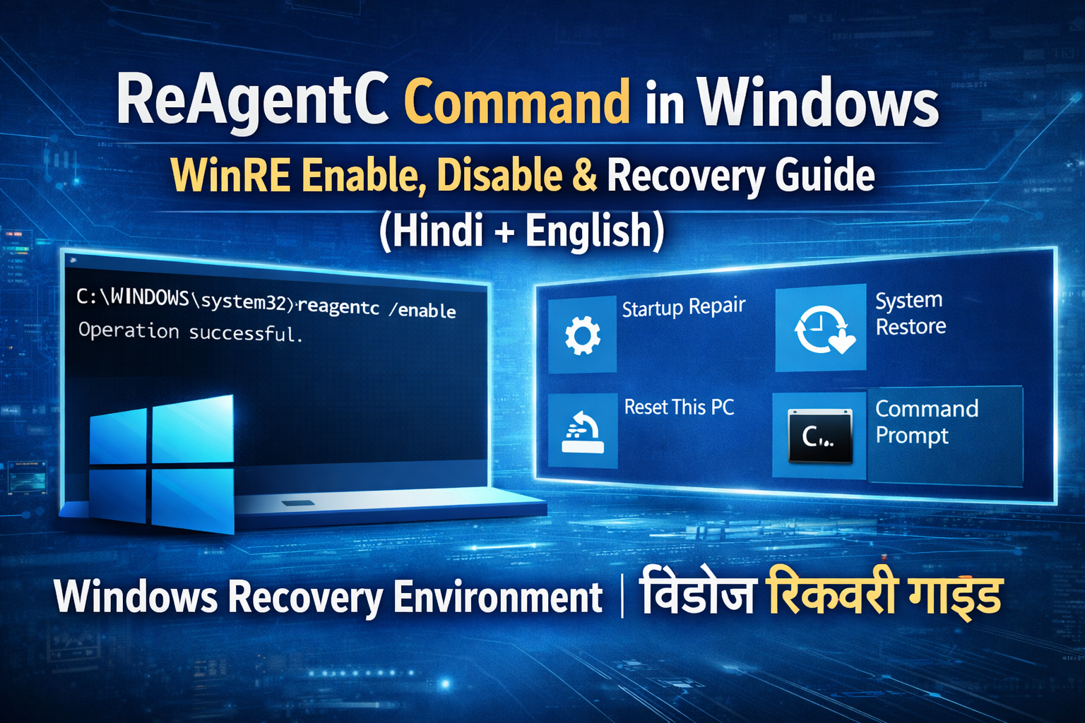 ReAgentC Command in Windows: WinRE Enable, Disable & Recovery Guide (Hindi + English)